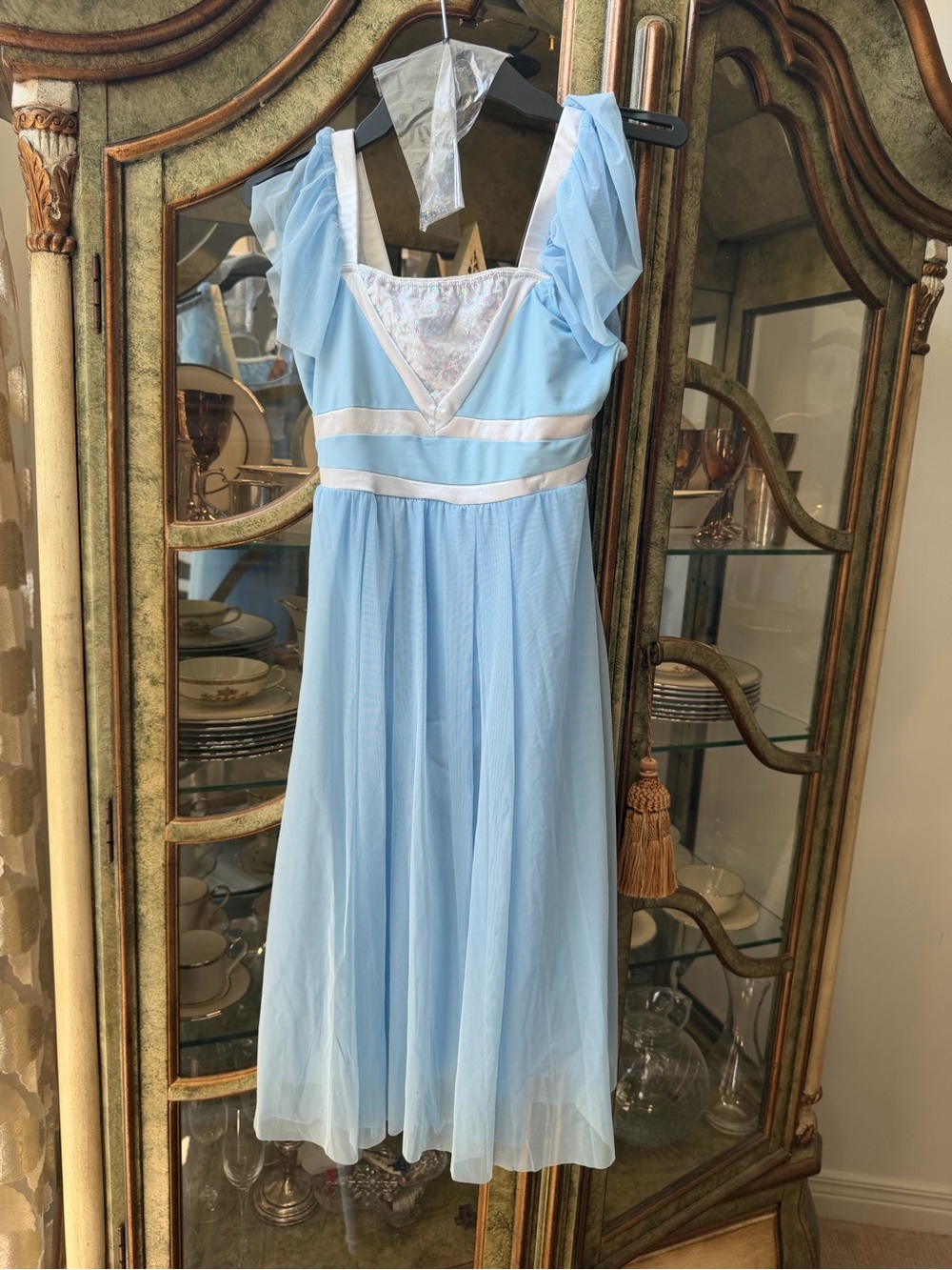 Revolution Light Blue Sheer-Sleeve Ballet Costume with Satin Trim
